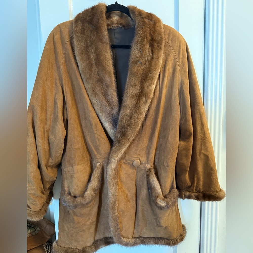 Vintage Suede and Genuine Mink Fur Trim Coat